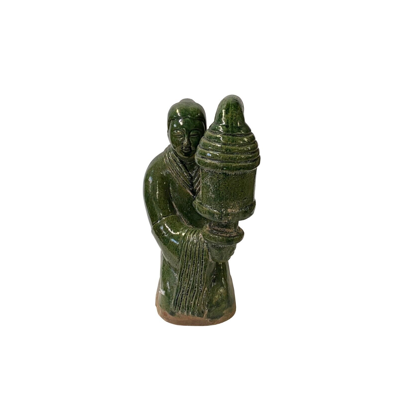 Vintage Oriental Ceramic Green Man Hold Lamp Shape Display Figure ws3477