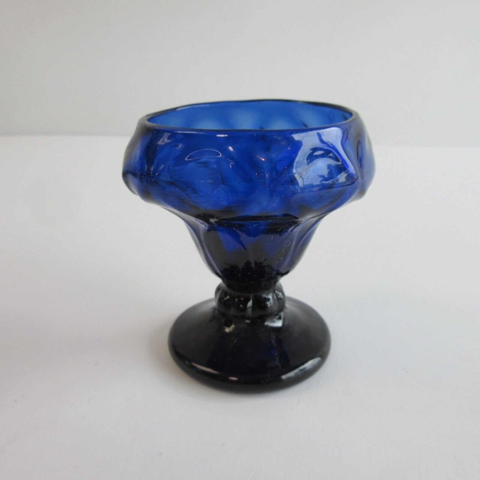 Antique Rare Blown Glass Blue Crude Footed Master Salt Cellar Pontil Early Glass