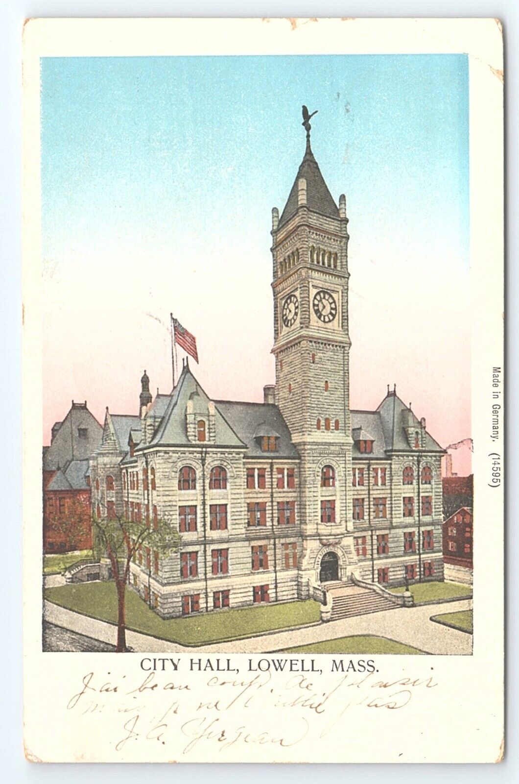 Postcard City Hall Lowell Massachusetts Copper Windows posted 1907