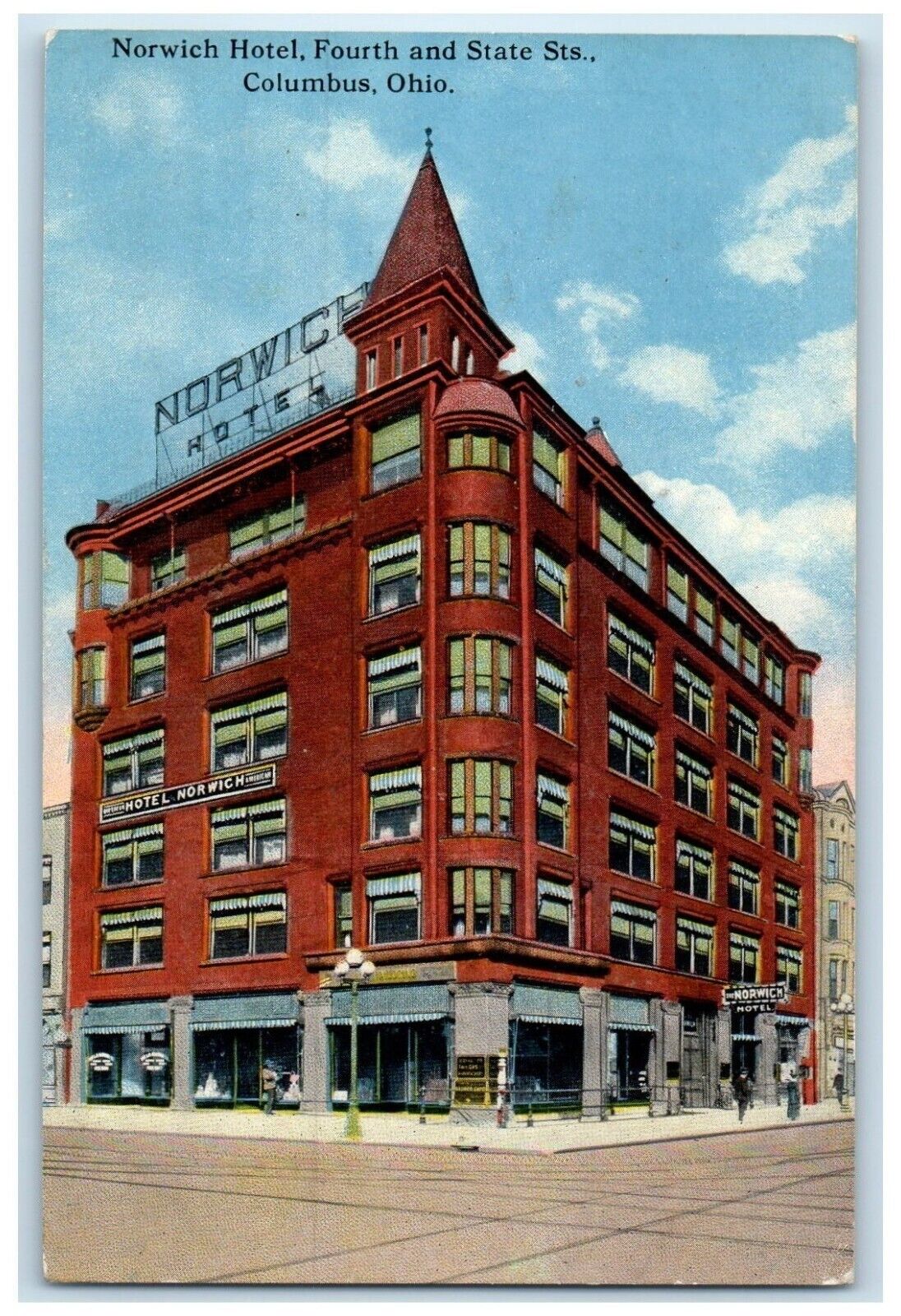 c1910's Exterior View Norwich Hotel Fourth State Sts. Columbus Ohio OH Postcard