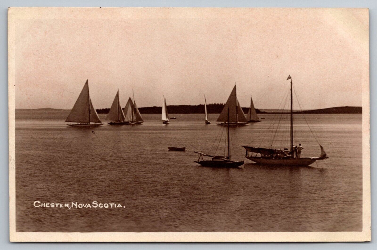 Boats in the Harbor. Chester, Nova Scotia Real Photo Postcard RPPC