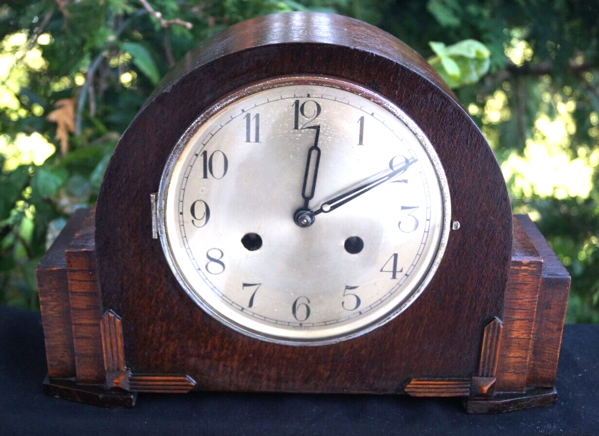 Antique 1930s English ENFIELD Tambour Humpback Clock - RUNS - VIDEO - ORIGINAL