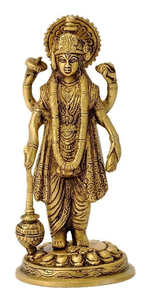 Brass Lord Vishnu Narayan Holding Club Brass Statue For Home Decor Idol For Puja