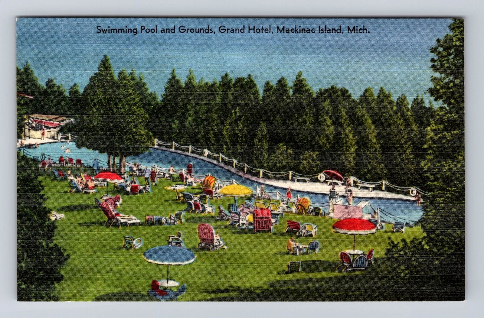 Mackinac Island MI-Michigan, Grand Hotel Swimming Pool, Grounds Vintage Postcard