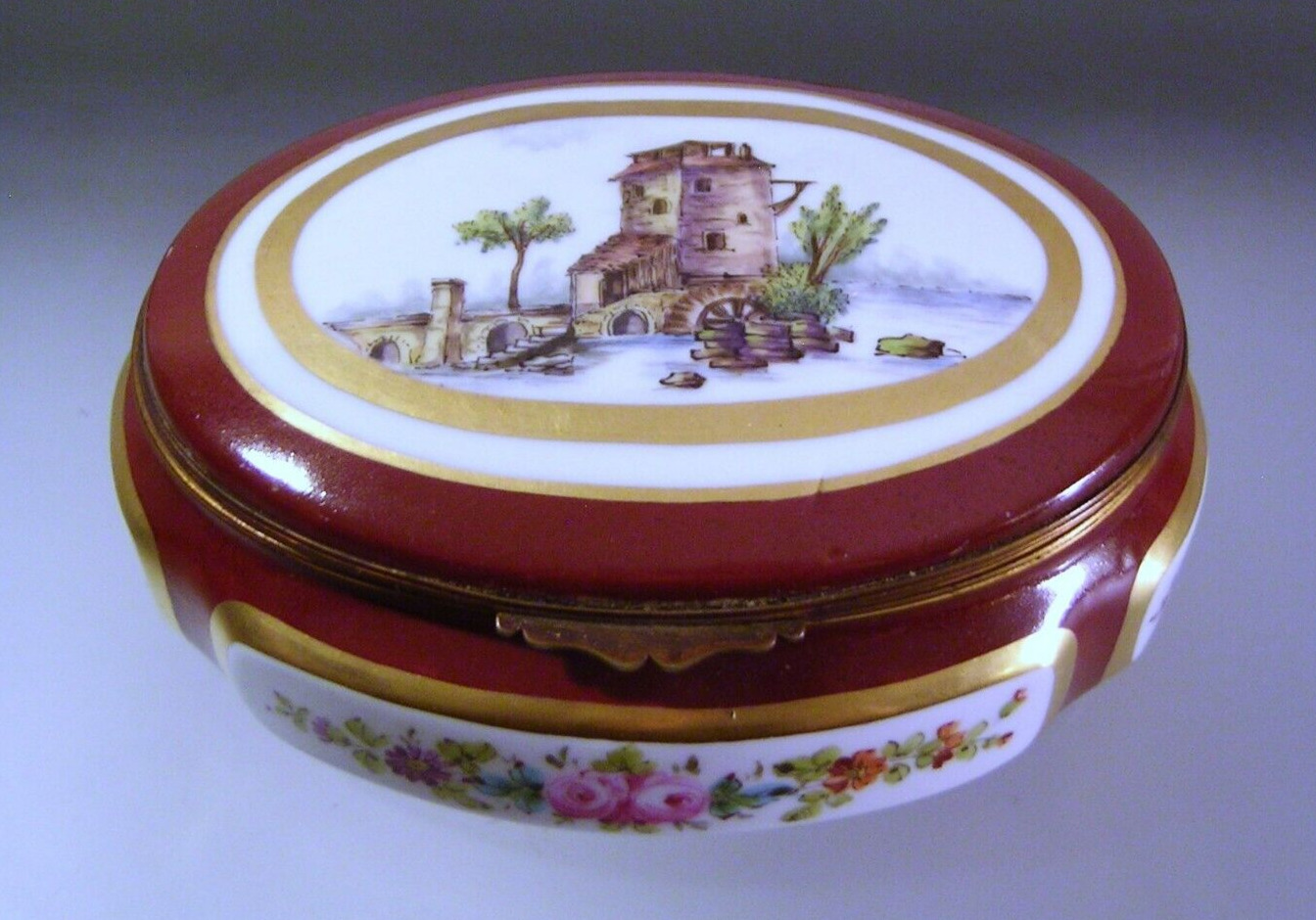 Vintage Hand Painted Sevres Style Porcelain Hinged Dresser Box Marked