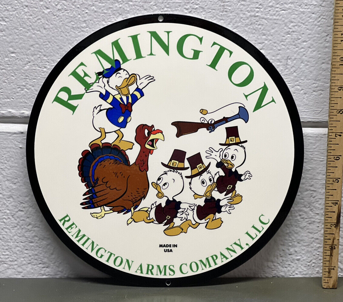 Remington Arms Metal Sign Shells Shotgun Donald Duck Cartoon Character Gas Oil