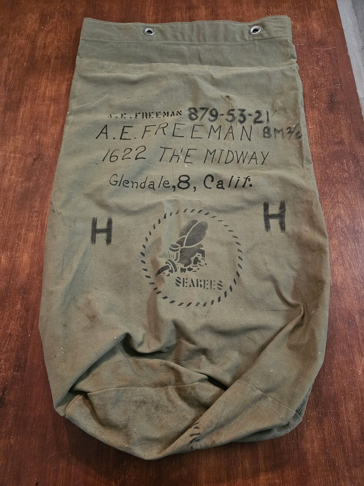 Vintage U.S. Navy Seabees Logo Duffle Bag Construction Battalion Canvas Bag 
