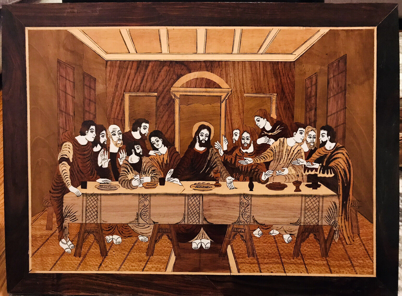 Vintage Unique Wood Art of The Last Supper. 22x30”