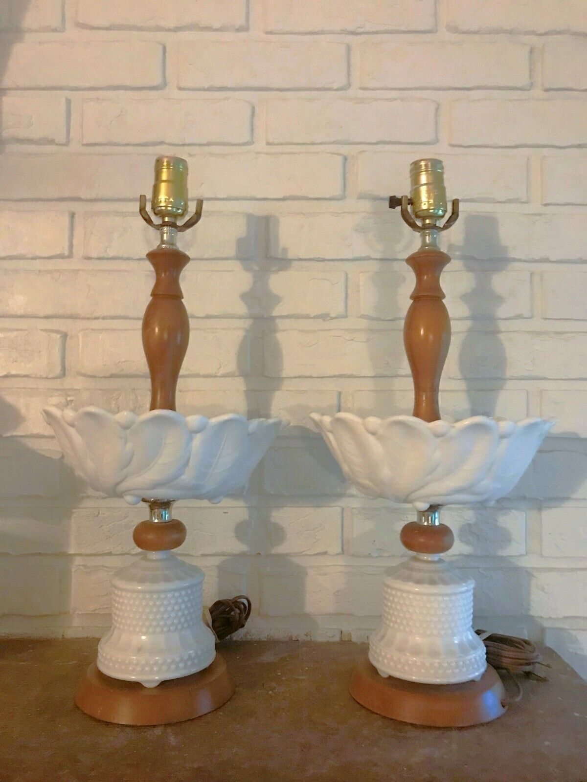 Vintage Milk Glass Bowl Lamps