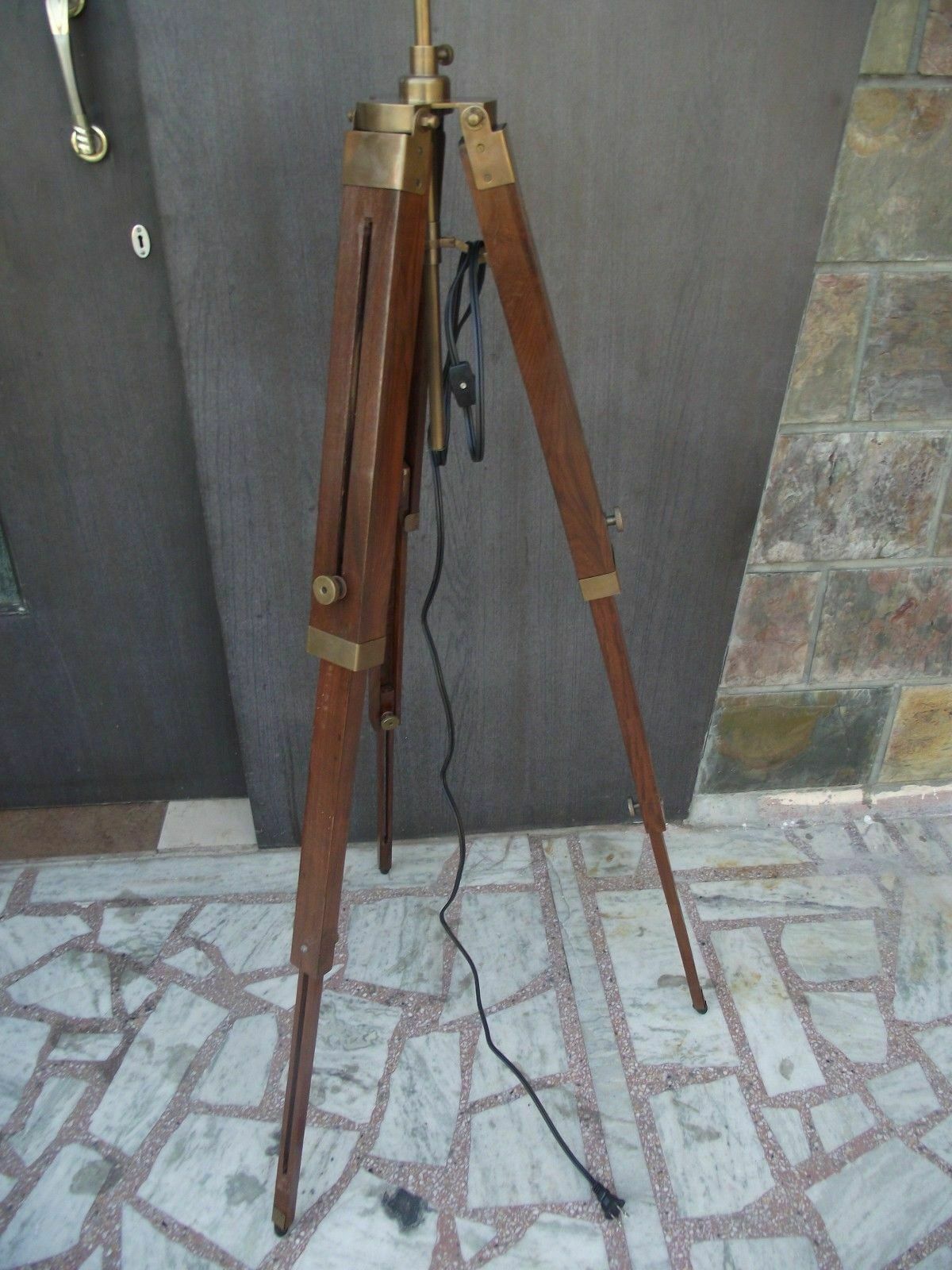 WOODEN ANTIQUE ROYAL NAUTICAL TRIPOD FLOOR LAMP STAND SHADE TRIPOD GIFT/DECORE