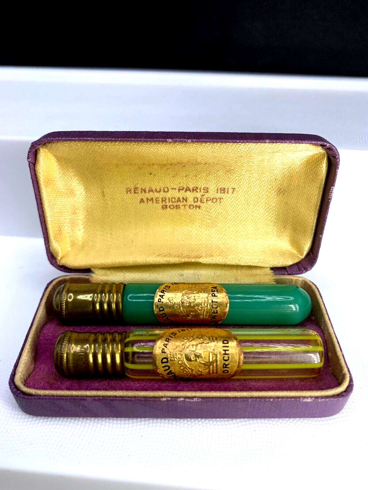 Exceptional  VTG perfume ‘stylo’ set. Orchid, Sweet Pea by Renaud.  c. 1920s.
