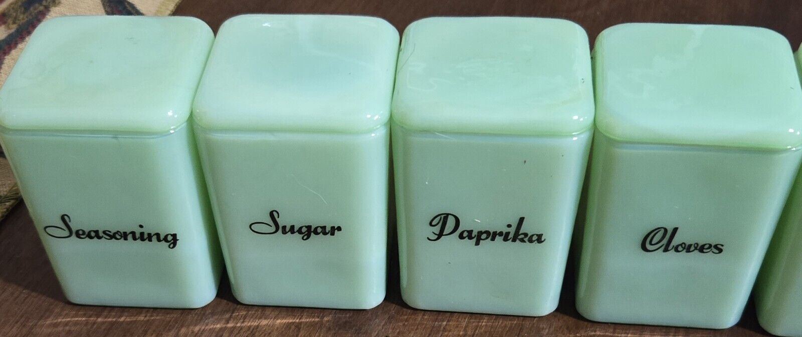 Vintage Jadeite Pinch Spice Jars And Four Children's Canisters Lot Of 18