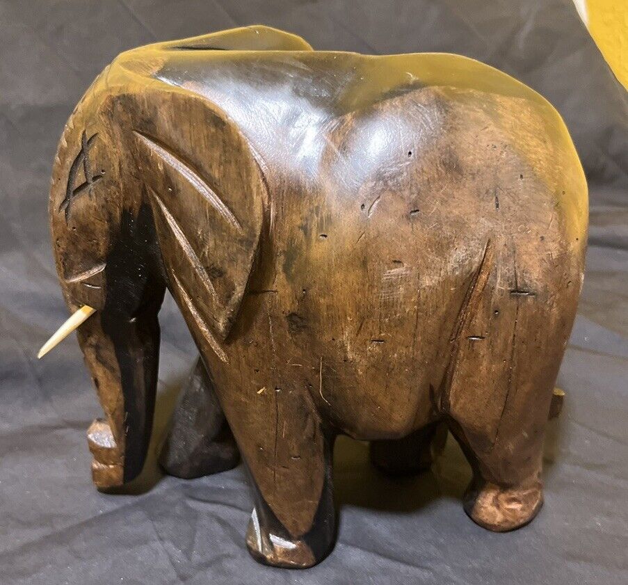Vintage Ebony Hancarved Elephant Statue 