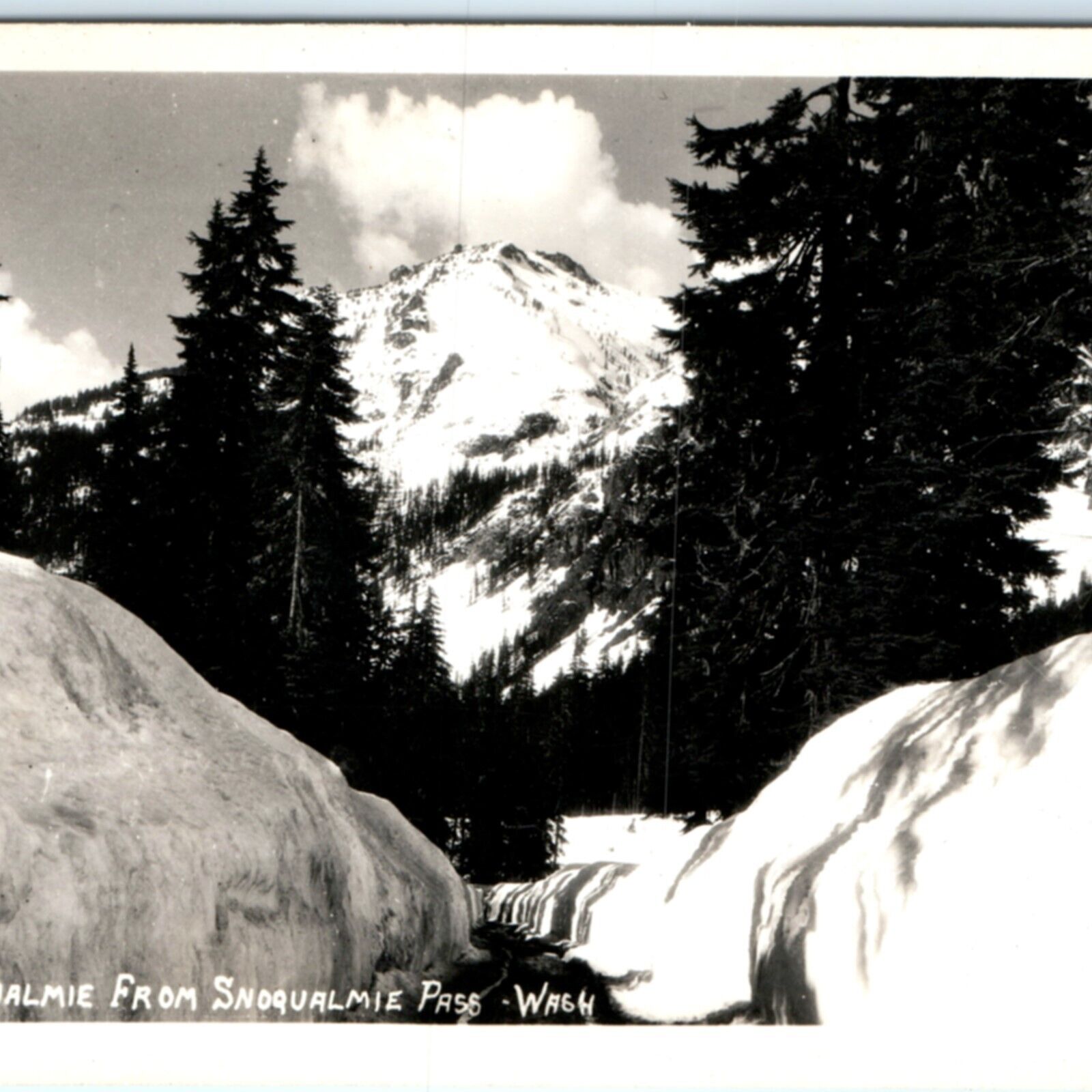 c1950s Mt Snoqualmie Pass, WA Snow Road Path Ellis RPPC Real Photo PC Vtg A131