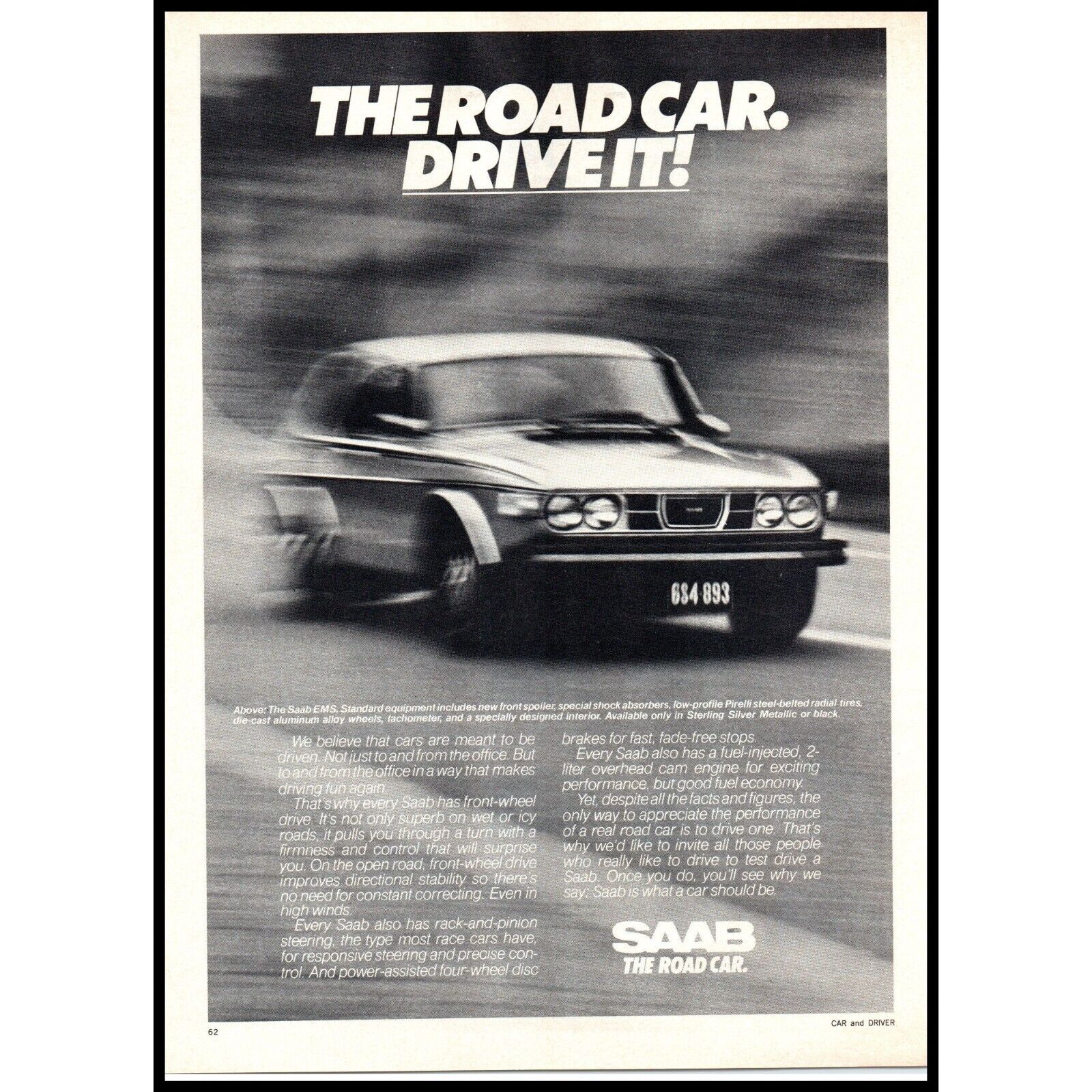 1976 Saab EMS The Road Car Vintage Print Ad Time Lapse Blur Man Cave Wall Art