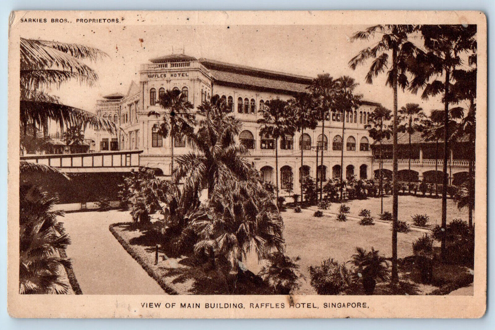 Singapore Postcard View of Main Building Raffles Hotel c1920's Antique