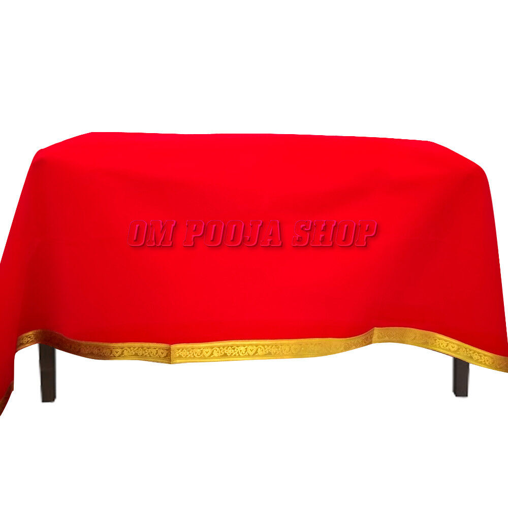 Red Velvet Table Cloth Golden Border - 2 meter Tablecloth Home Om Pooja Shop 