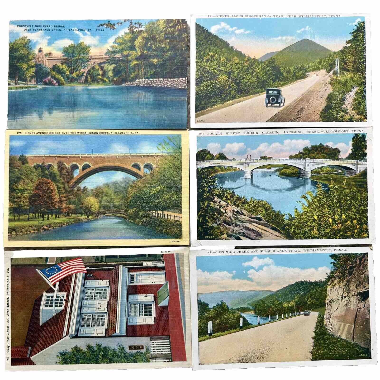 Philadelphia And Williamsport Pennsylvania Postcard Lot of 6 Vintage