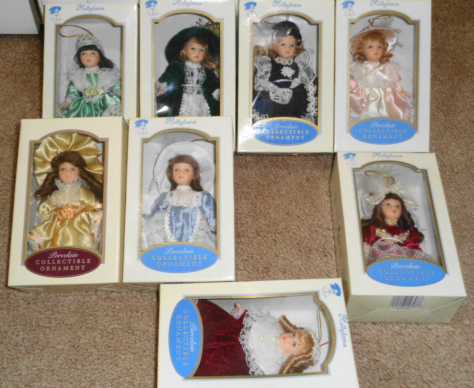 Lot of 8 Hollylane Porcelain Collectible Ornament Doll Lot DG CREATIONS