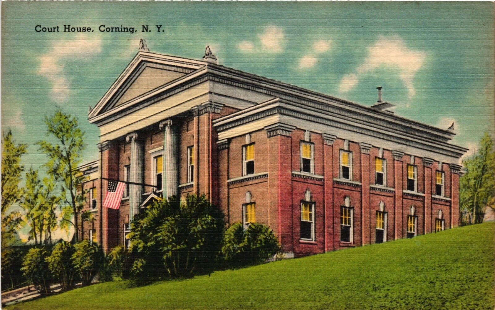 Vintage Postcard - Court House Corning New York NY Linen C1930 Unposted