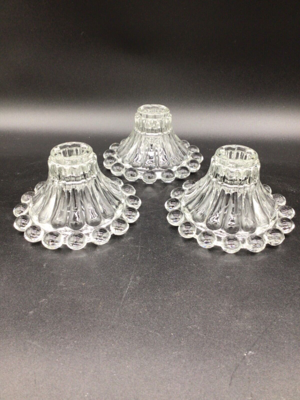 Set of 3 Anchor Houcking Boopie Beaded Clear Glass Candle Holders 3 1/4\