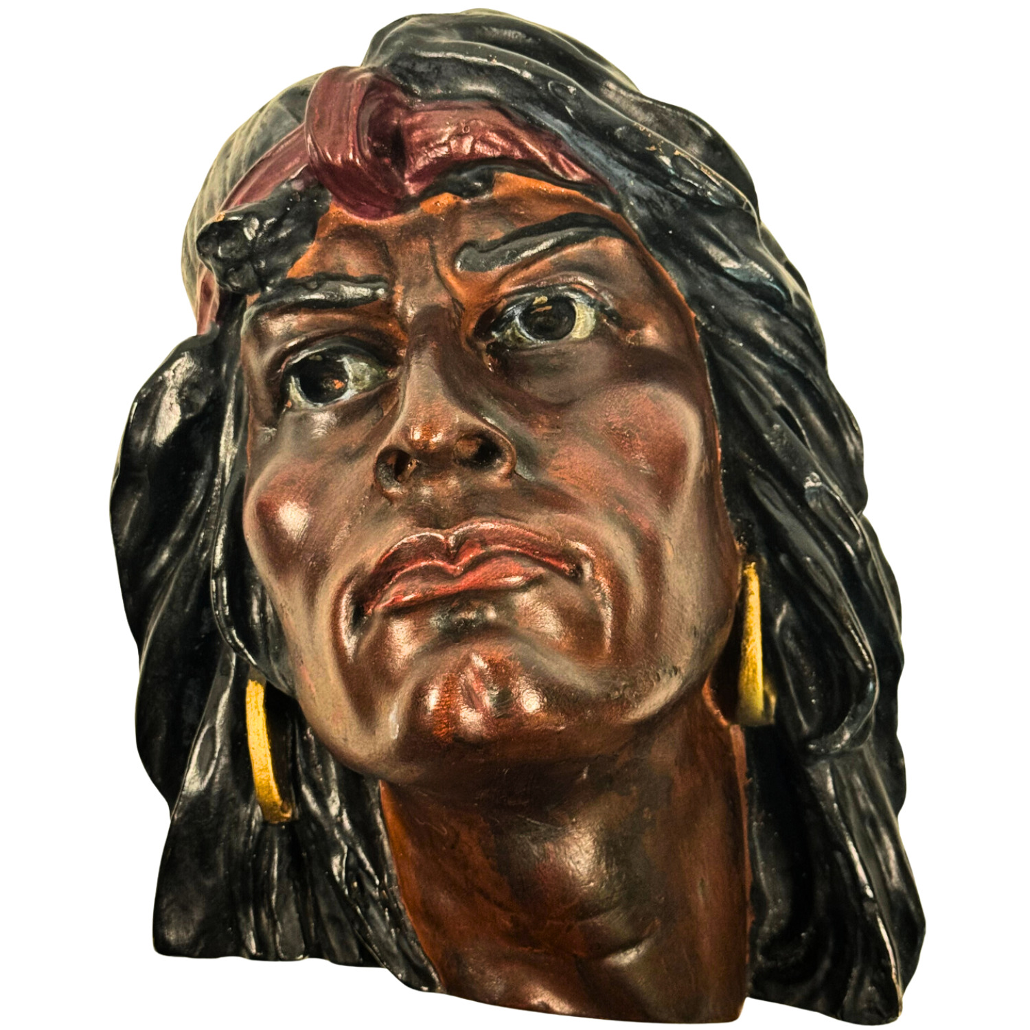 VINTAGE CHALKWARE NATIVE AMERICAN INDIAN CHIEF TOBACCO STORE WALL BUST - 1930\'s