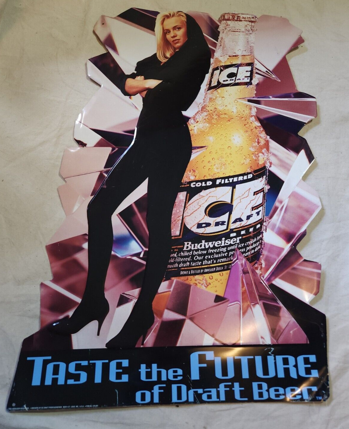 Vintage 1993 Bud Ice Draft Beer Tin Metal Sign w/ Girl Budweiser