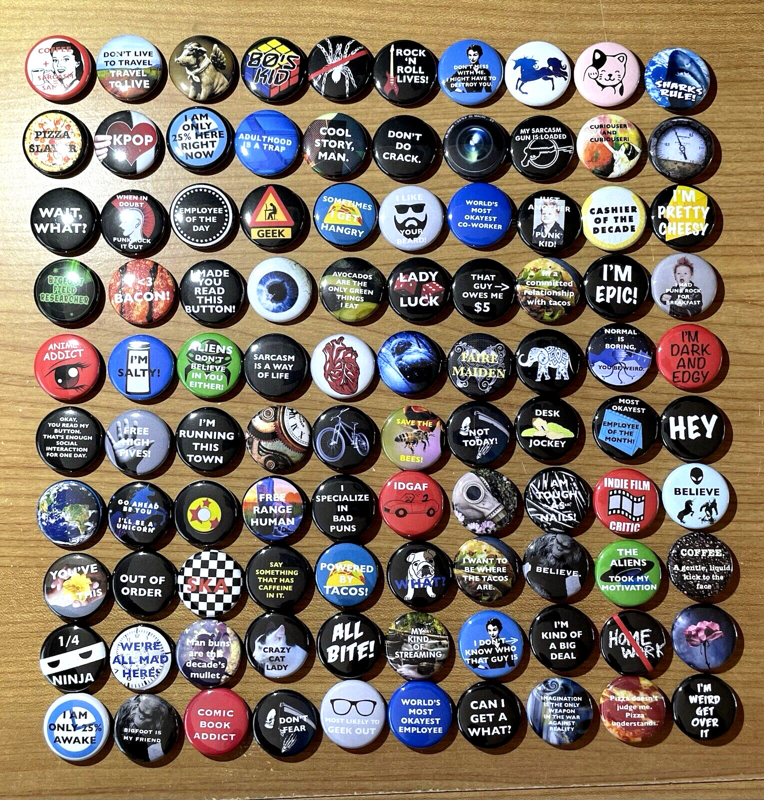 HUGE Lot of 100 Buttons Pins 80's 90's Vintage Style Funny Miscellaneous Lot