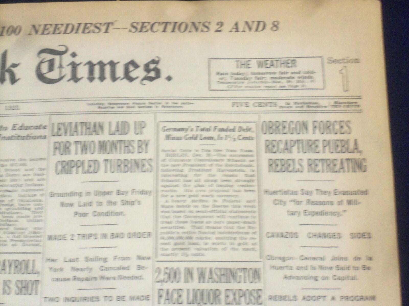 1923 DECEMBER 27 NEW YORK TIMES - OBREGON FORCES RECAPTURE PUEBLA - NT 9227