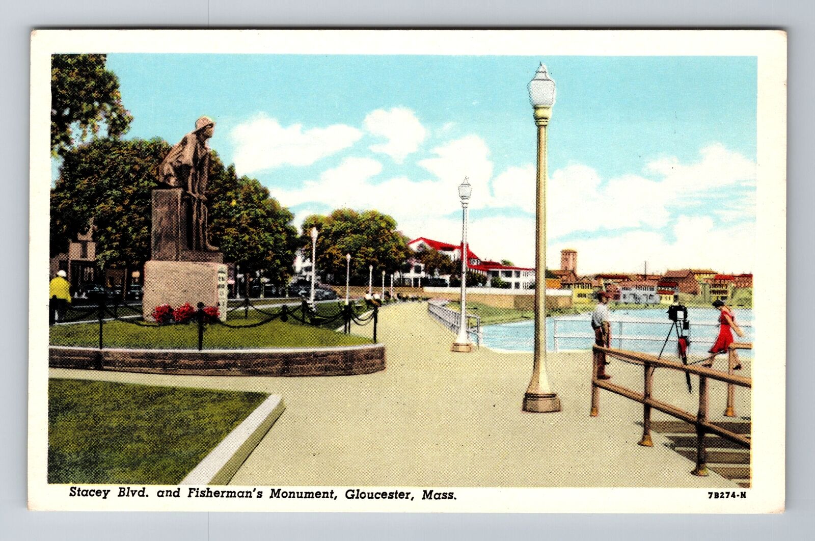 Gloucester, MA-Massachusetts, Stacey Blvd Fisherman\'s Monument, Vintage Postcard