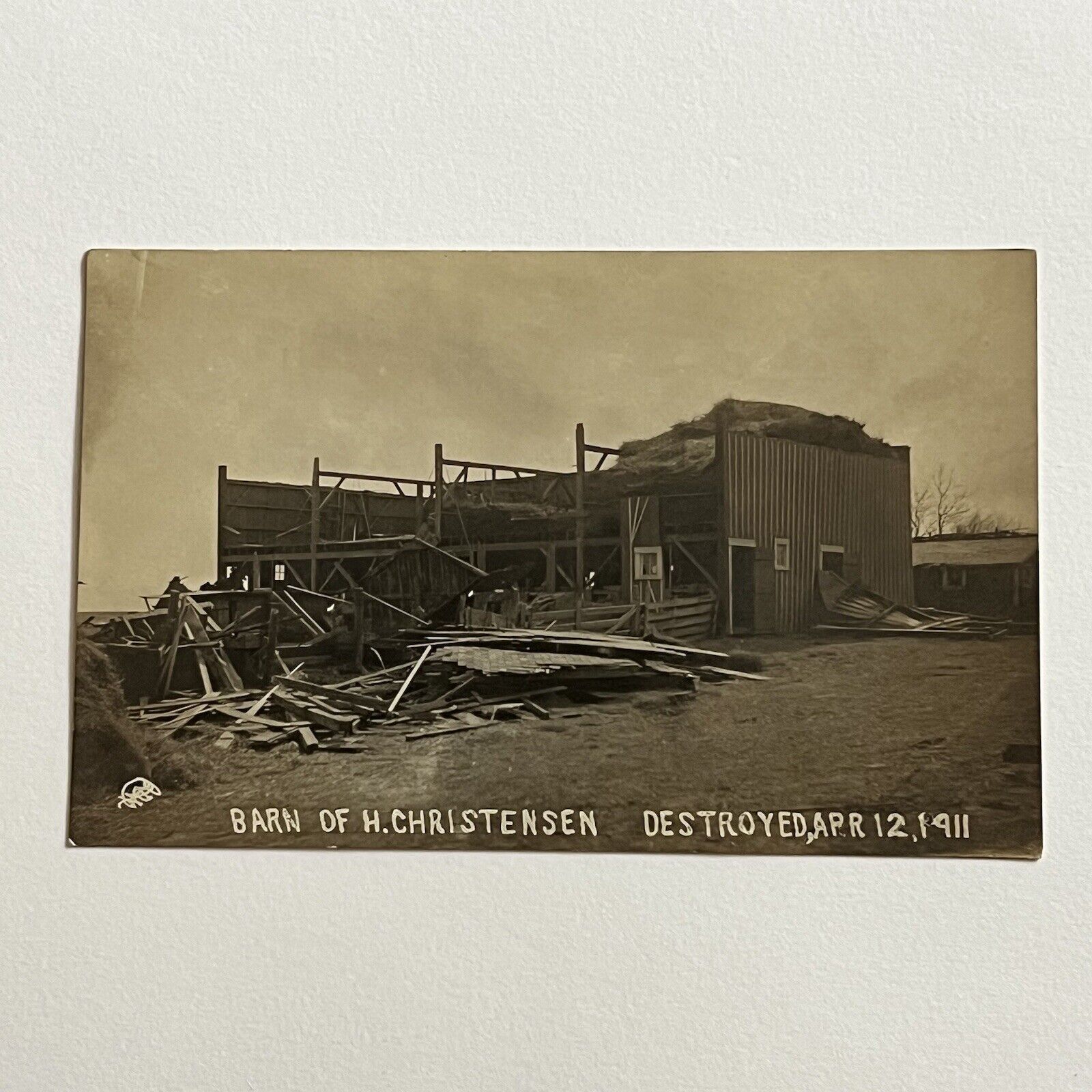 Antique RPPC Real Photograph Postcard Tornado ID Christensen 1911 Netawaka KS