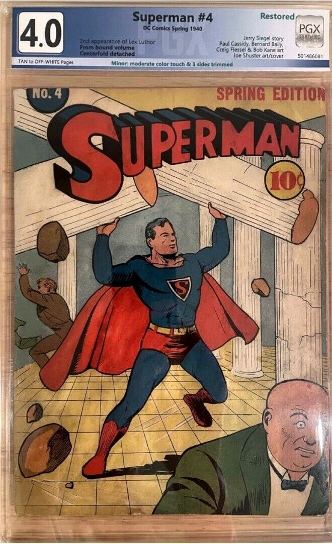 Superman #4 1940 DC COMICS PGX 4.0 RESTORED TIED W/AC23 FOR 1ST APP LEX LUTHOR