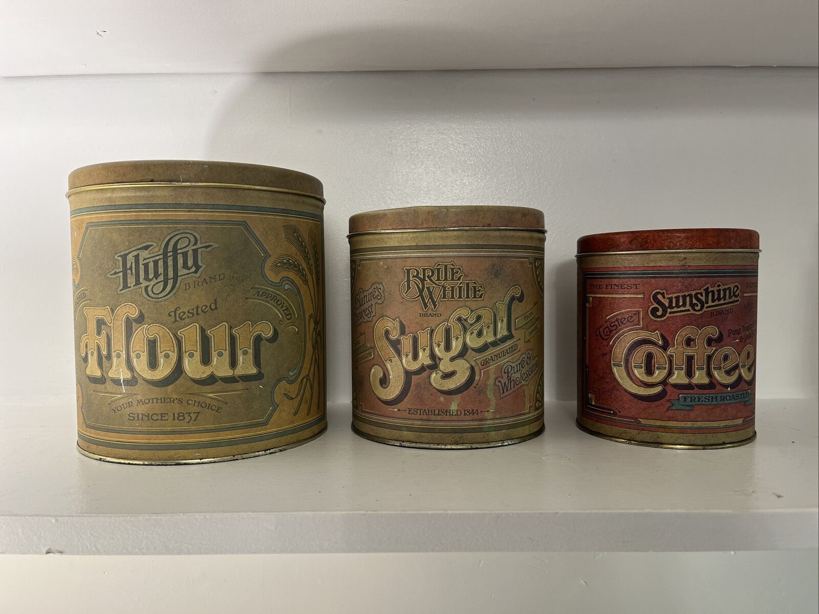 Vintage 1970s Ballonoff Canister Set Flour Sugar Coffee Tea Nesting Tins Made US