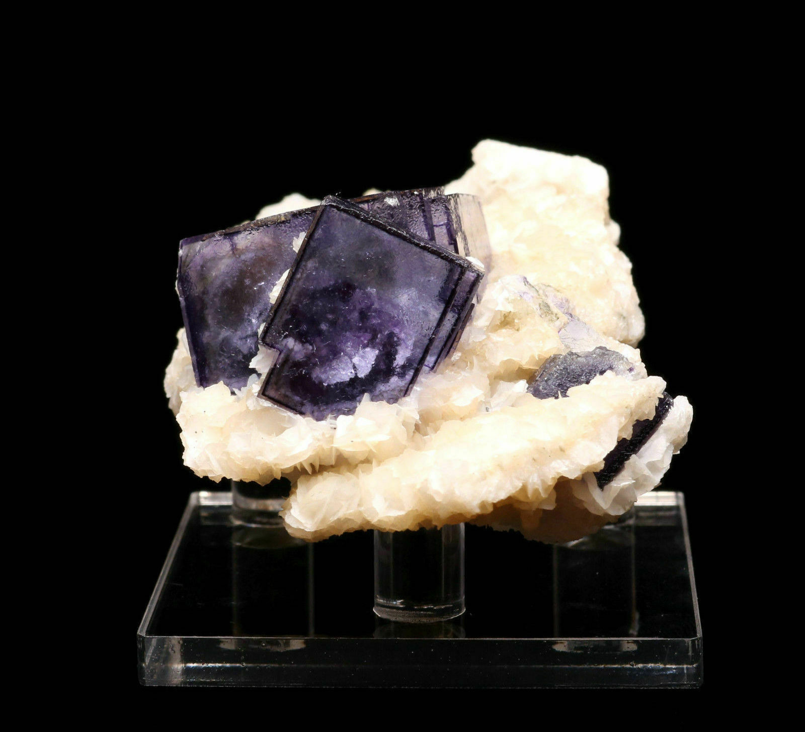 Natural Clear Purple Cube Fluorite Calcite Quartz Crystal Cluster Mineral