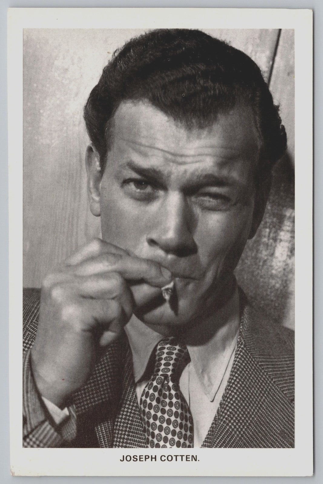 Actor Joseph Cotten Smoking Taking a Drag Cigarette Suit Tie Vtg 6x4 Postcard D5