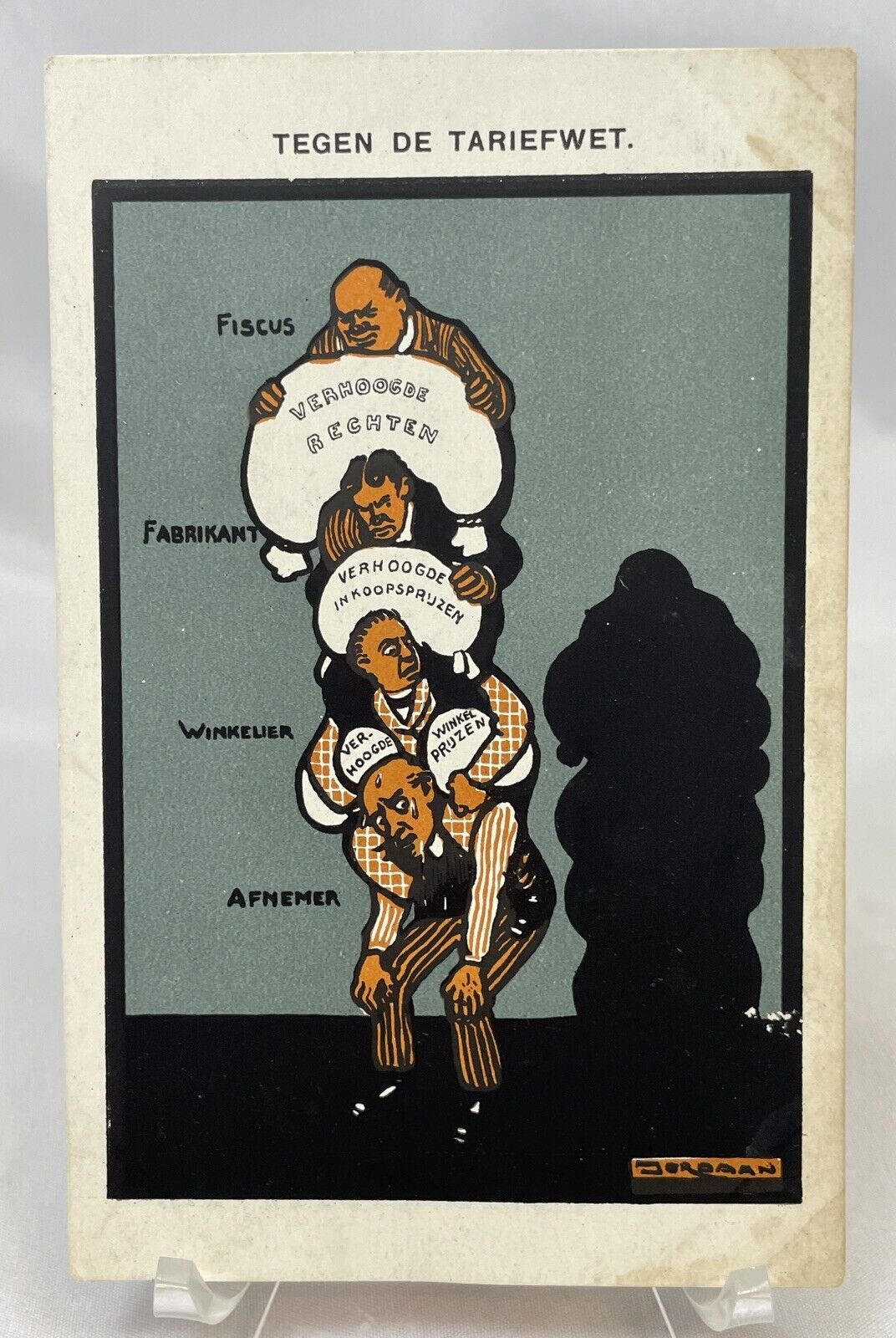 Dutch Artist L.J. Jordaan | Political Cartoon PC | Import Duties Tariff | 1912