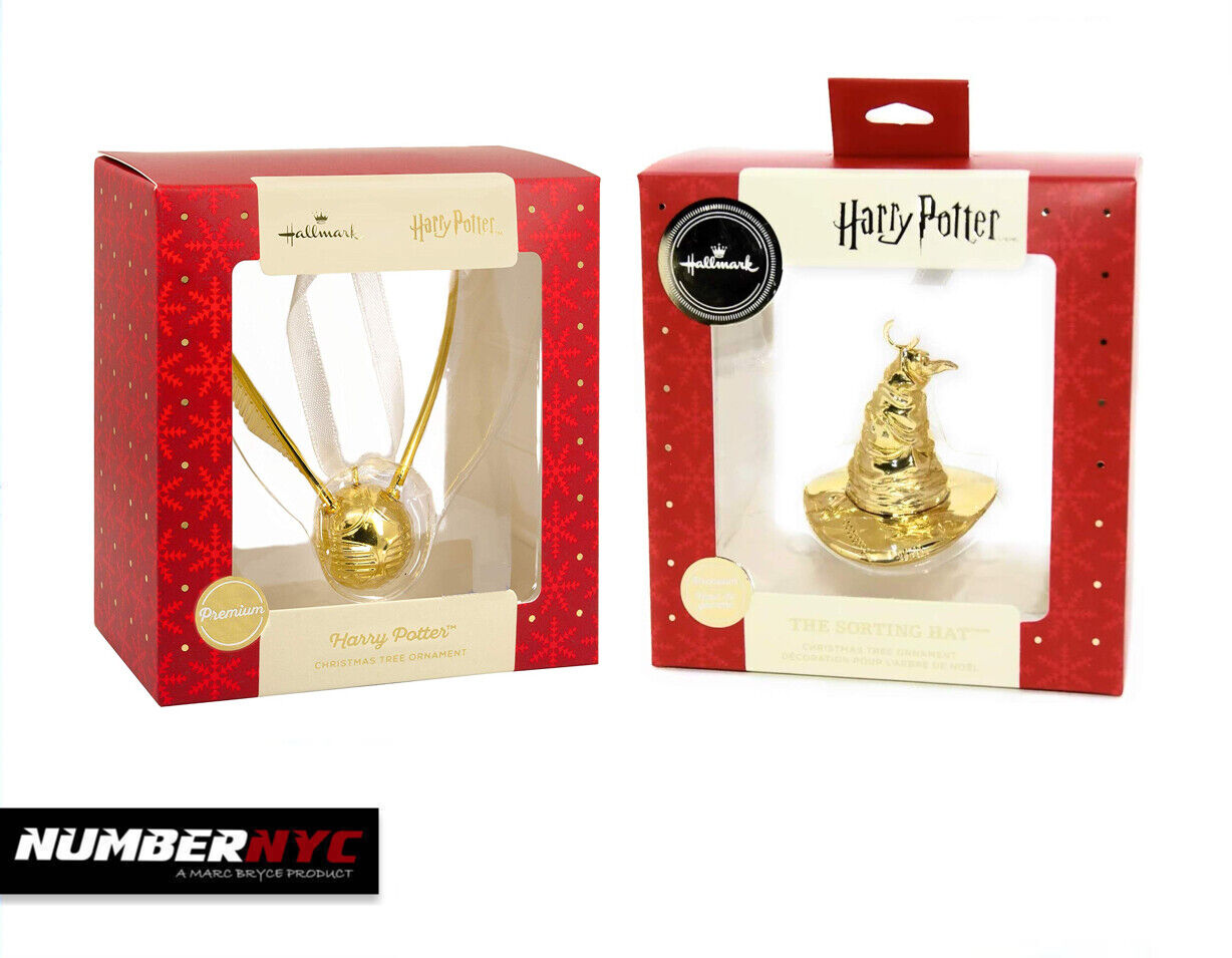 2x Hallmark 2019 Harry Potter Premium Golden Snitch & The Sorting Hat Ornaments