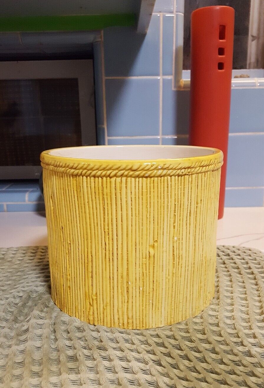 Vintage Italian Ceramic Planter Reed & Rope Made in Italy Tiki Mid Century