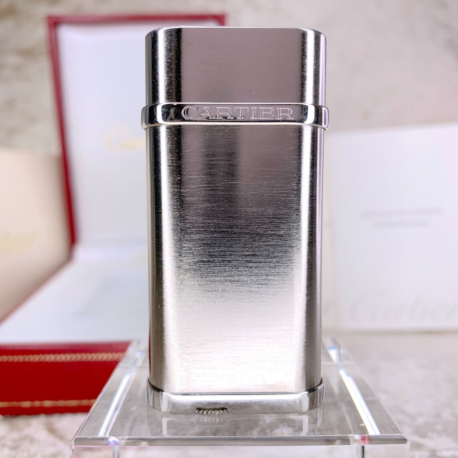 Cartier Gas Lighter Brushed Silver & Platinum Finish with Case & Papers