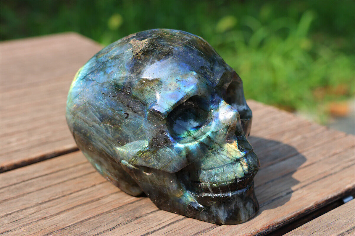 Top 1.08kg Natural Labradorite Carved Crystal Skull Crystal Reiki specimen