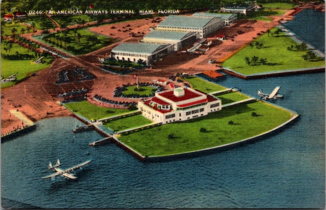 Miami FL Florida Pan American Airways Terminal Airport Seaplane Vintage Postcard
