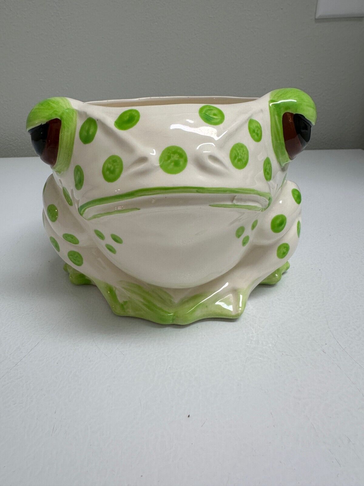 Fitz and Floyd Spotted Frog Planter Green Dots