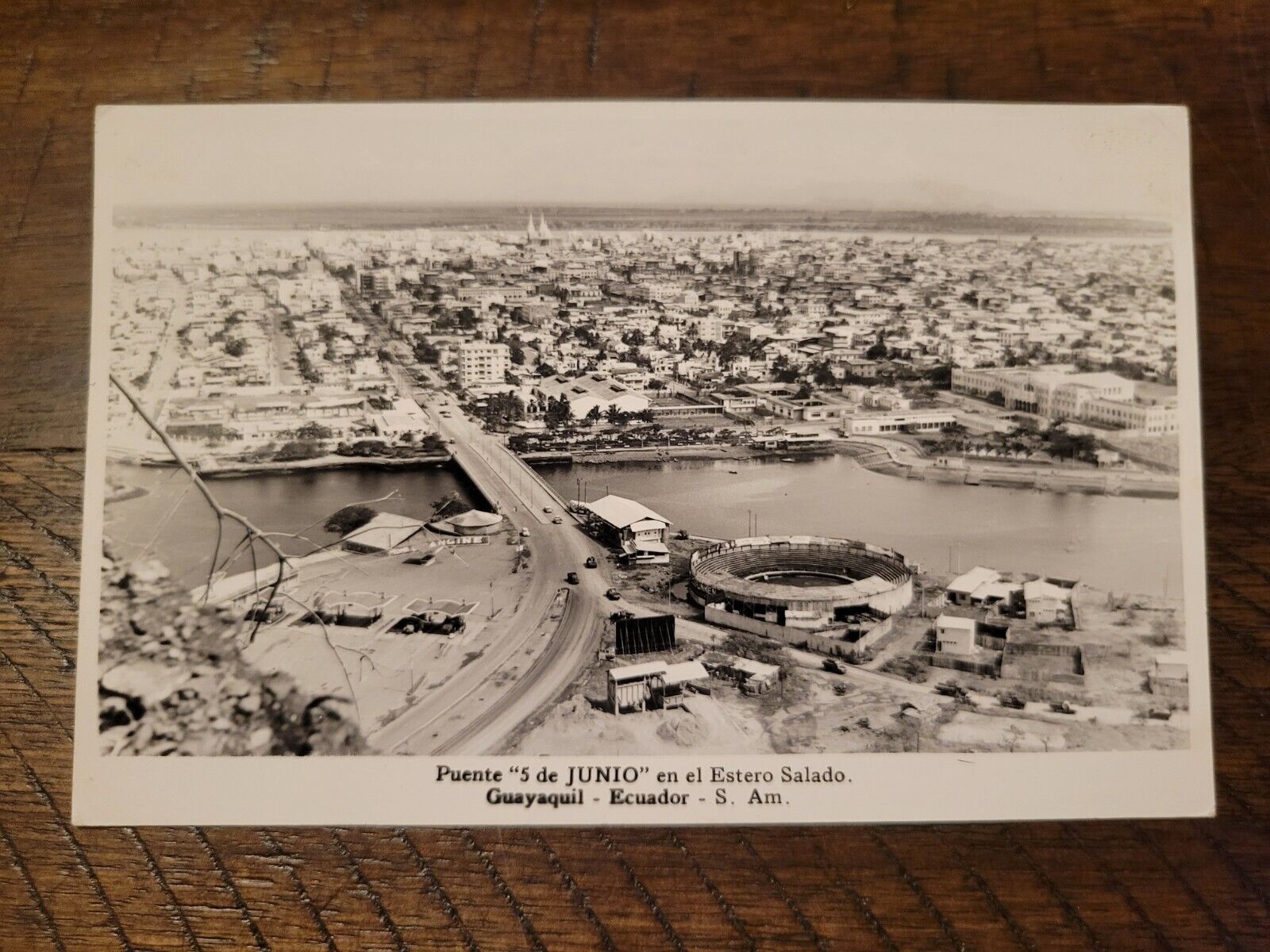 Postcard Tarjeta Postal Guayaquil Ecuador RPPC Puente Bridge 5 De Julio Aerial