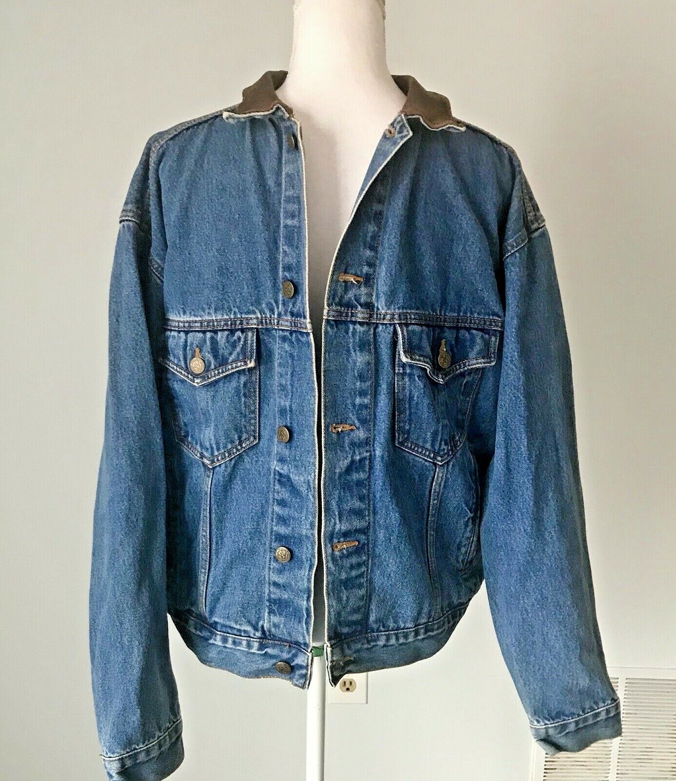 Vintage Mens Marlboro Country Store Denim & Leather Jean Trucker Jacket Size Med