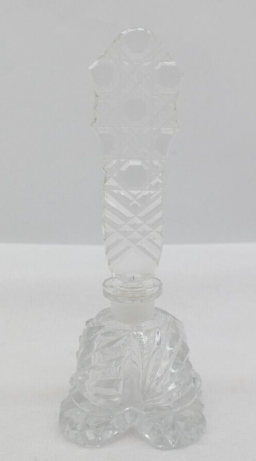 Vintage Crystal Glass Perfume Bottle w/ Tall Applicator Stopper TF23