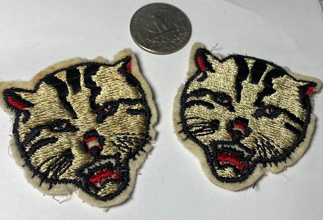 Vintage 1950s Embroidered Roaring White Tiger Patches Lot Of Two