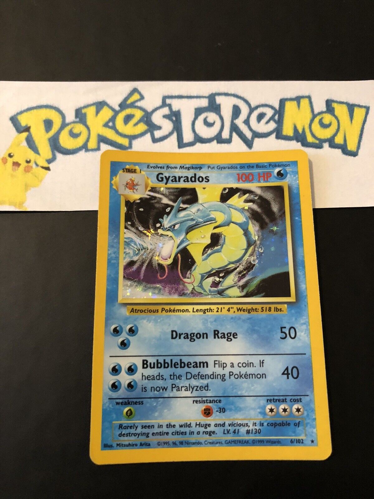Pokemon Card - Gyarados - Base Set - Holo 1999 - English - 6/102 - Excellent 