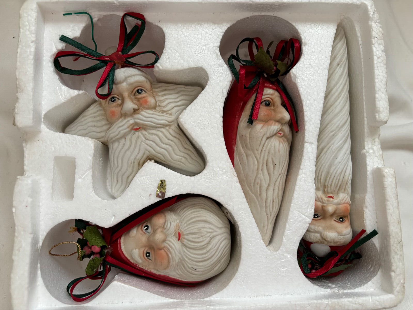 Santa Face Set of 4 Vintage Style Santa Face Ceramic Christmas Ornaments