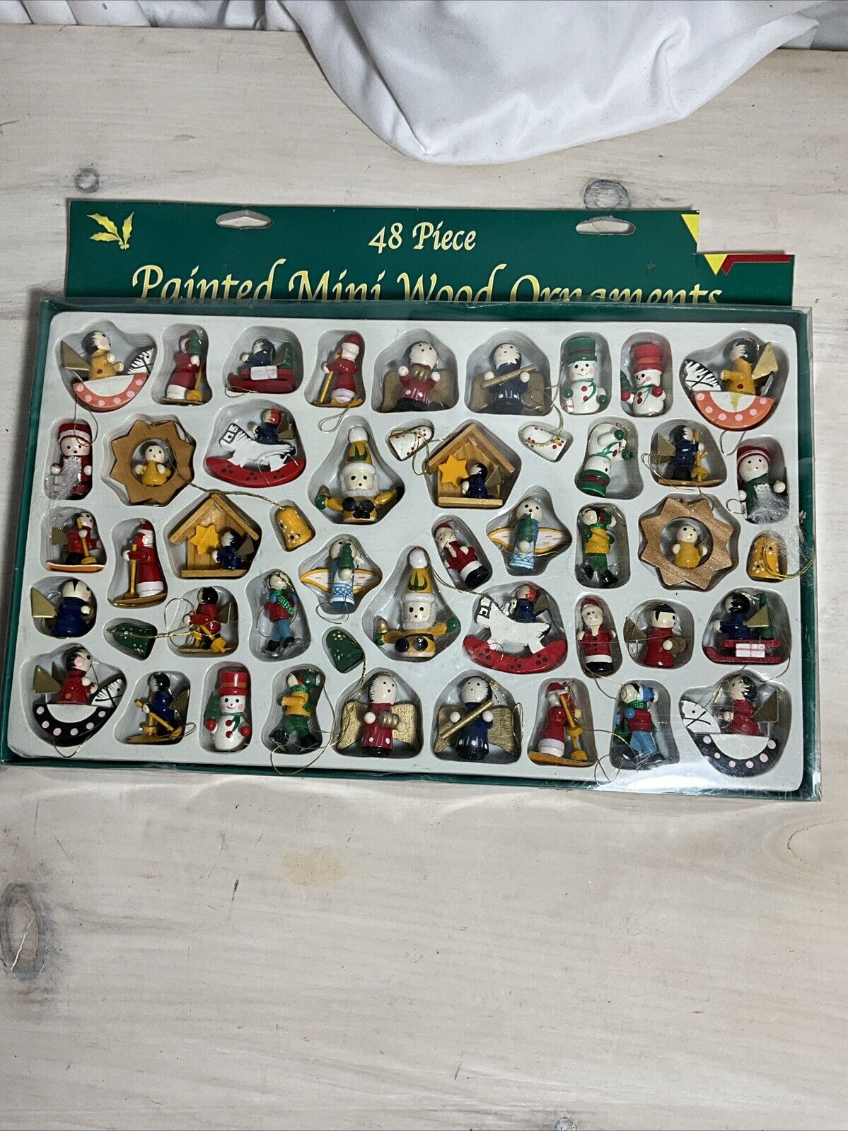 48 Piece Painted Mini wood Ornaments Christmas
