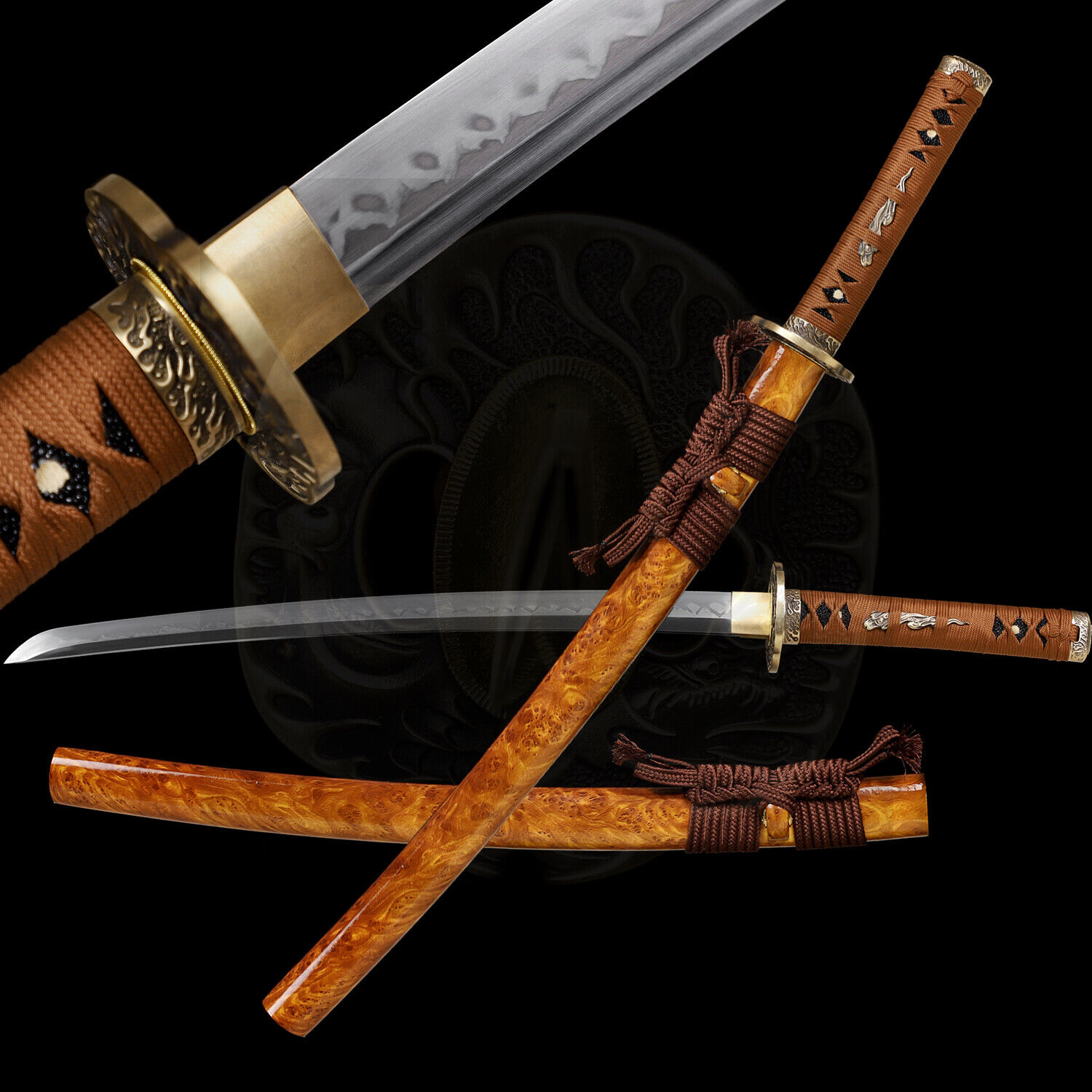 30\'\' Wakizashi Sword Real Hamon Clay Tempered L6 Steel Full Tang Razor Sharp